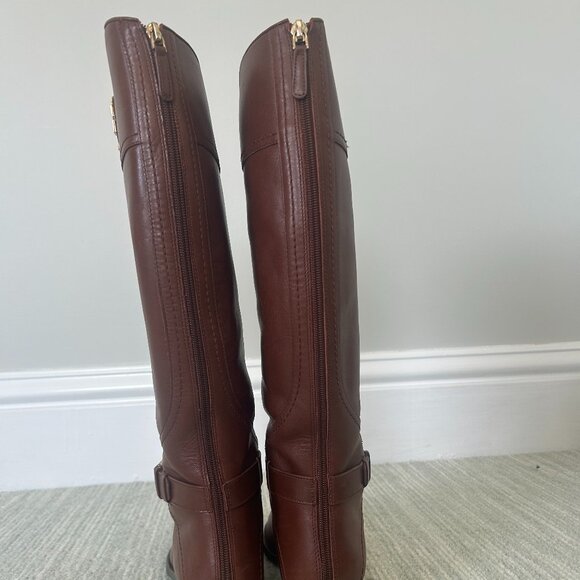 Tory Burch Adeline Riding Boots | Brown/Gold Size 8 - Picture 5 of 7